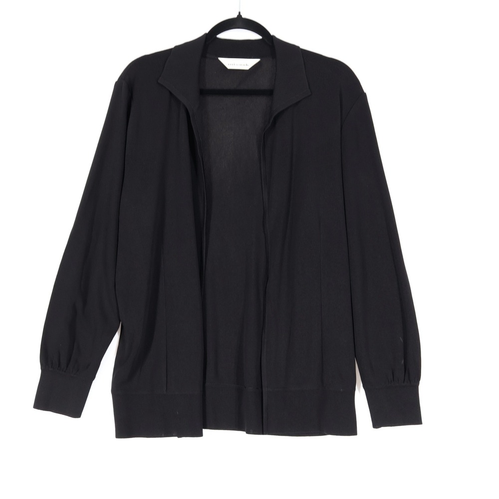 Misook Open Front Cardigan Women Size 1X Black Knit Collared Professional Career